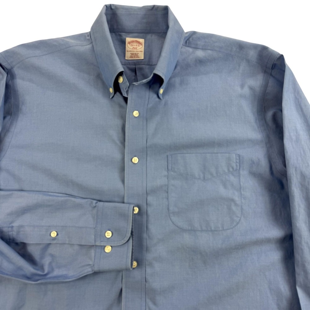 Brooks Brothers 346 Shirt Mens 16.5 32/33 Blue Solid Regular Fit Non Iron Cotton